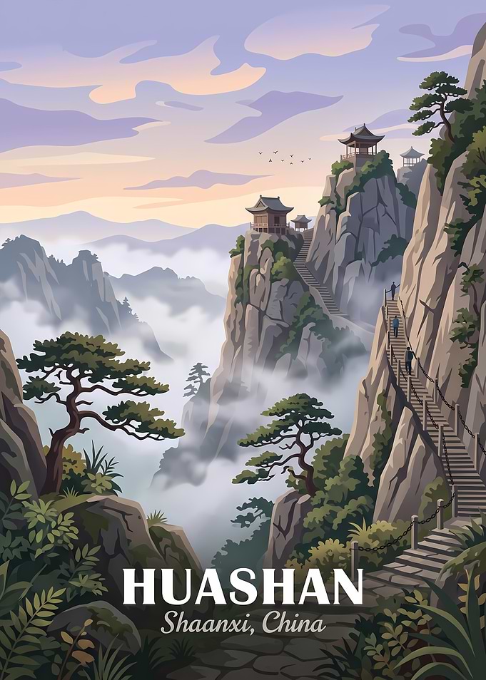 Huashan Mountain Travel Poster