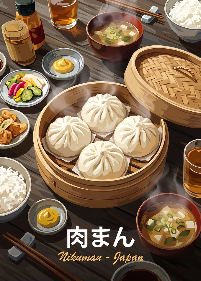 Steaming Nikuman Japanese Dumplings Meal