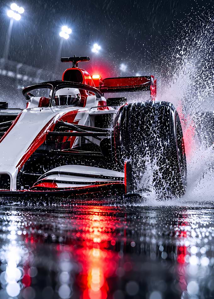 Formula 1 Car Racing in Rain