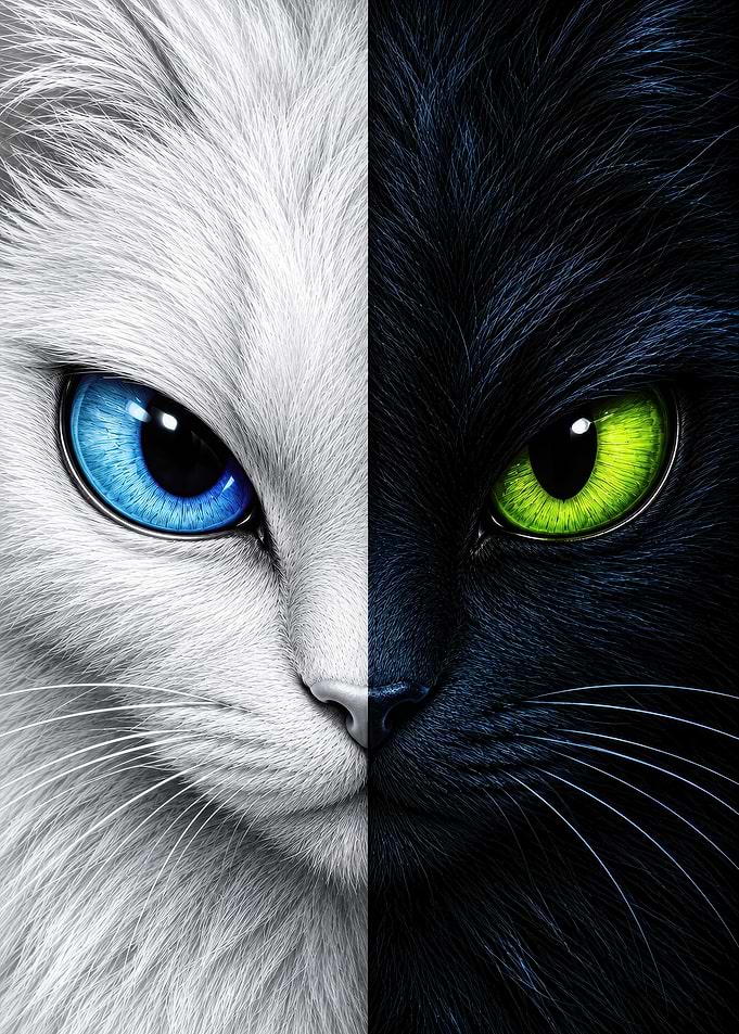 Split Face Black and White Cat