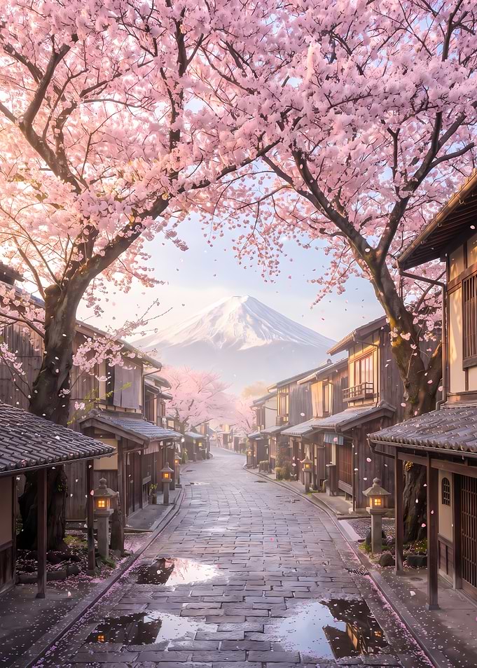 Mount Fuji View Through Cherry Blossoms