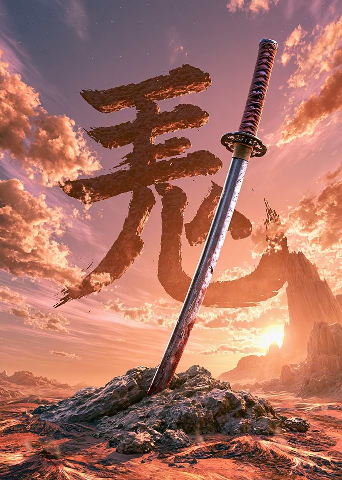 Katana Sword in Rocky Landscape