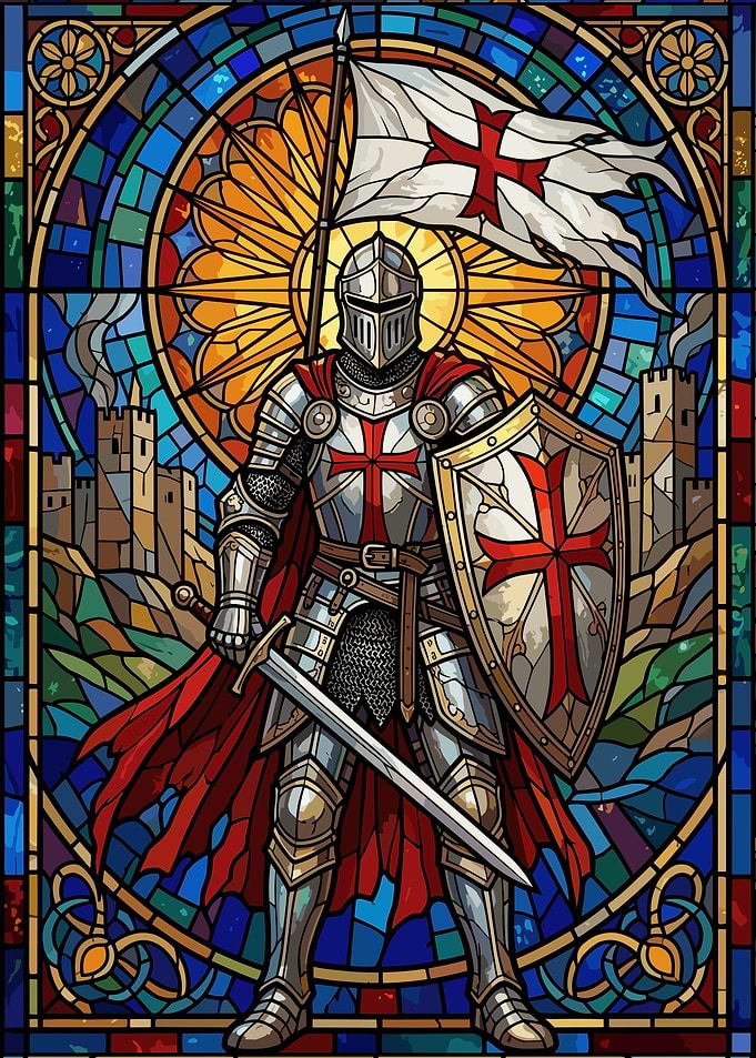 Stained Glass Crusader Knight Art