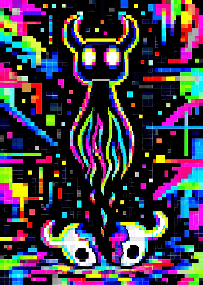 Glitch Art Hollow Knight Pixel Illustration