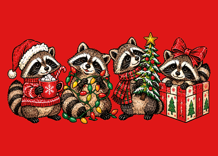 Cute Christmas Raccoons Illustration