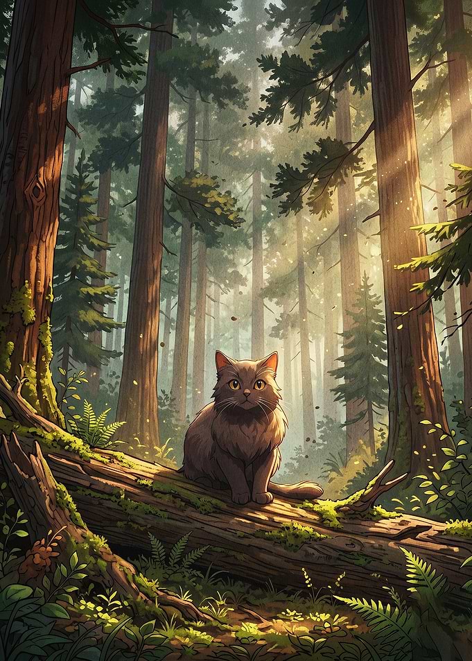 Magical Forest Cat Fantasy Art