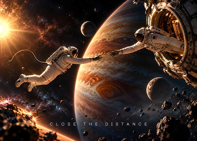 Astronauts Reaching Out in Space