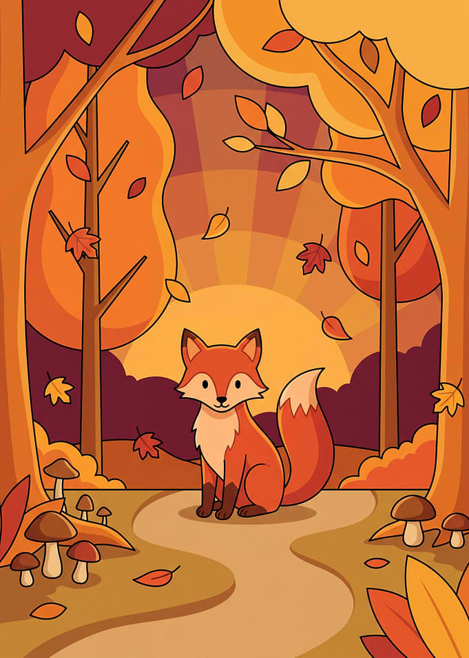 Cute Fox in Autumn Forest