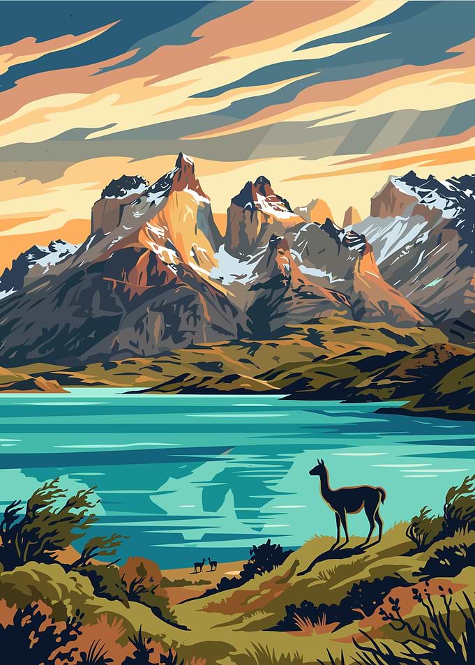 Patagonia Landscape with Guanacos