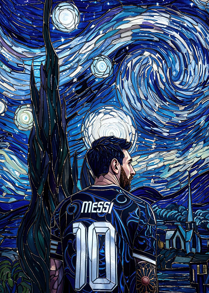 Lionel Messi Starry Night Art