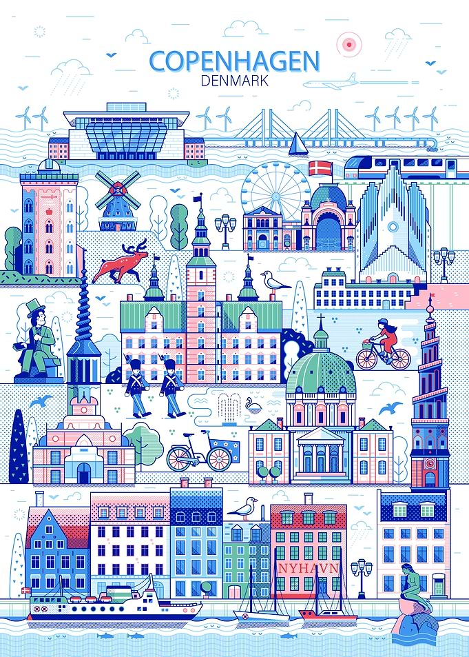 Copenhagen Denmark Cityscape Illustration