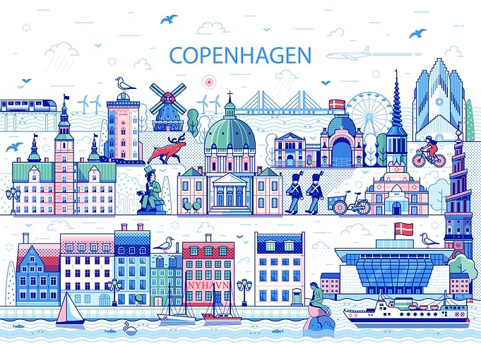 Copenhagen Panoramic Cityscape Illustration
