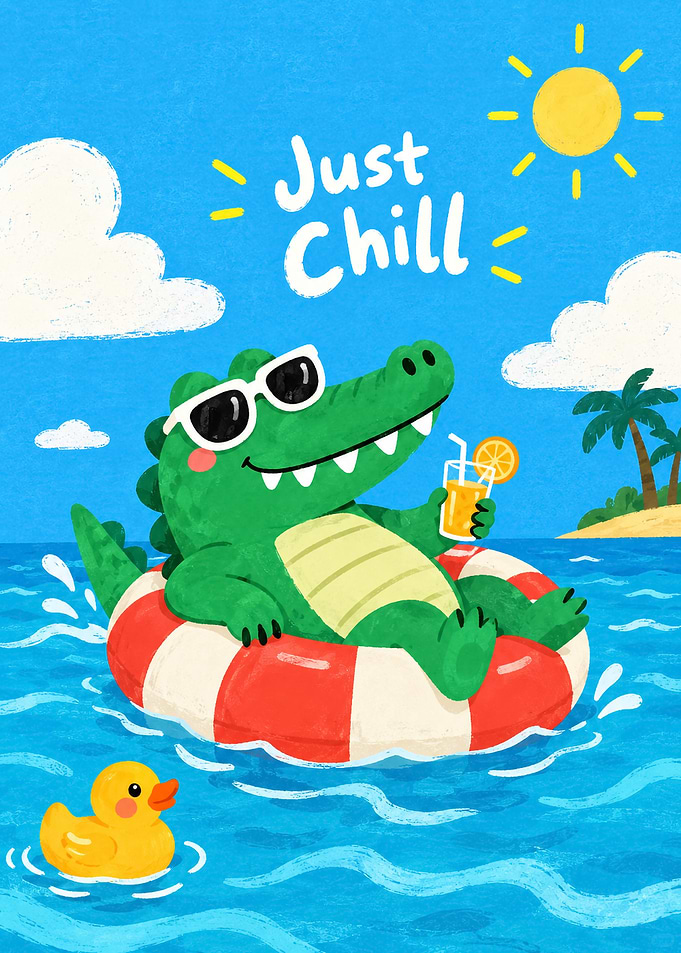 Green Crocodile Relaxing on Float