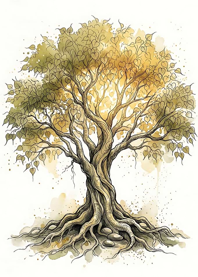 Watercolor Bodhi Tree Illustration