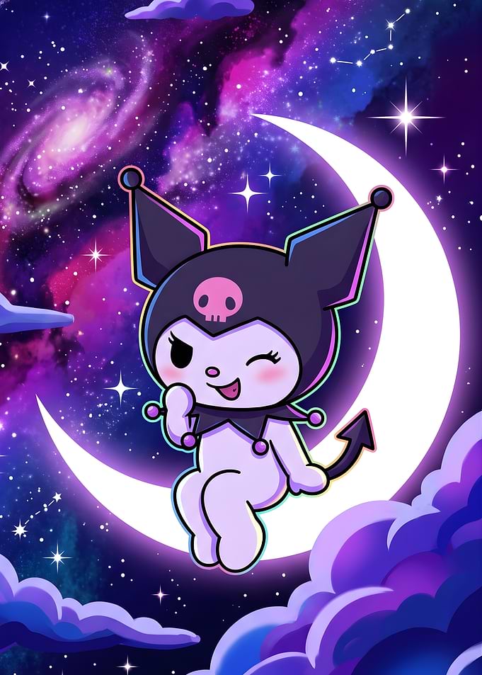 Kuromi Sitting on a Crescent Moon