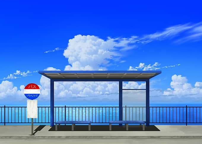 Anime Style Seaside Bus Stop