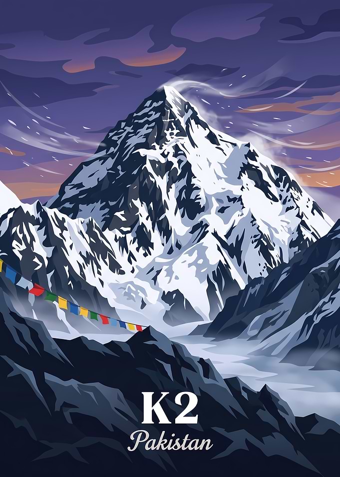 K2 Mountain Pakistan Travel Poster