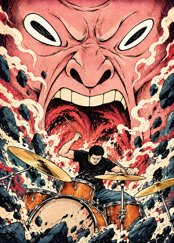 Drummer Unleashing Power Illustration