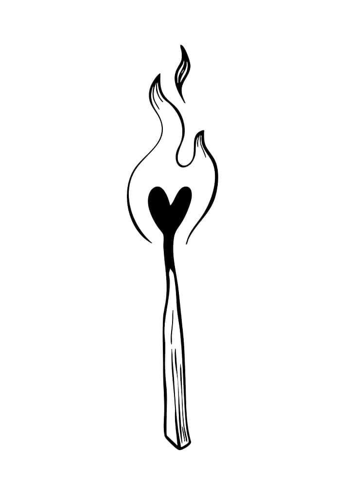 Burning Heart Matchstick Line Art