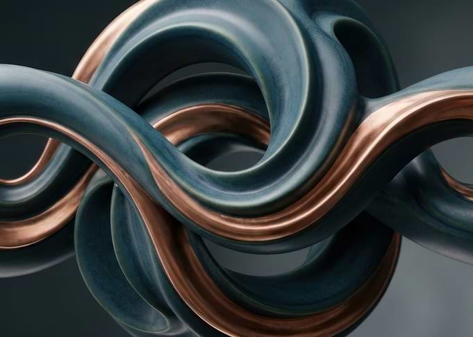 Abstract Teal and Copper Swirl Sculpture