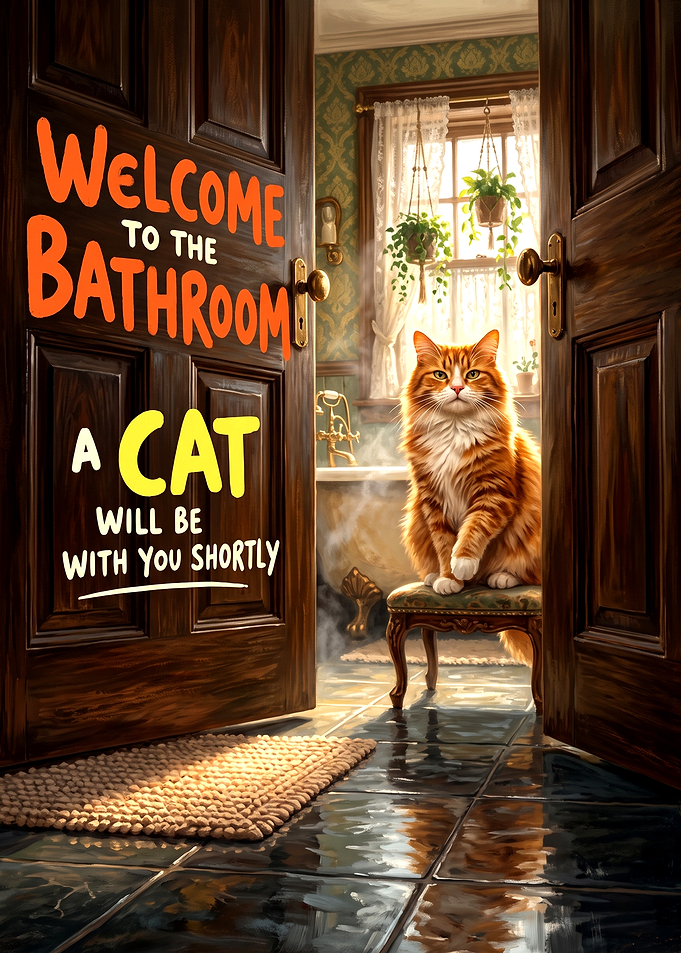 Funny Bathroom Cat Sign Poster