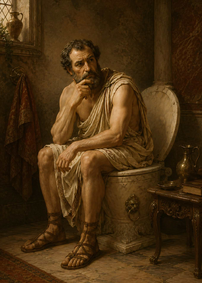 Philosopher Thinking on a Toilet