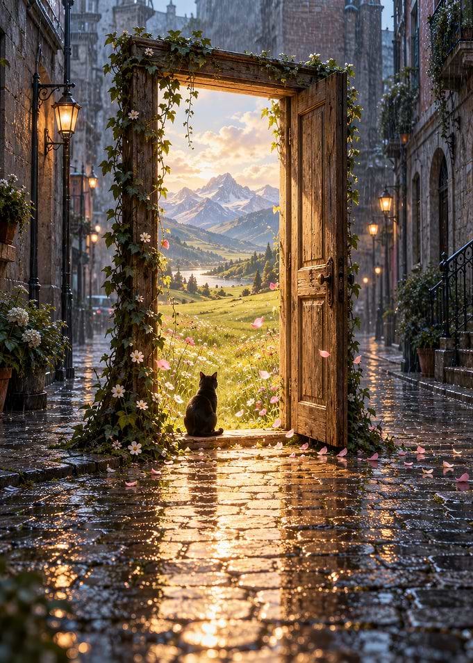Black Cat at Magical Portal