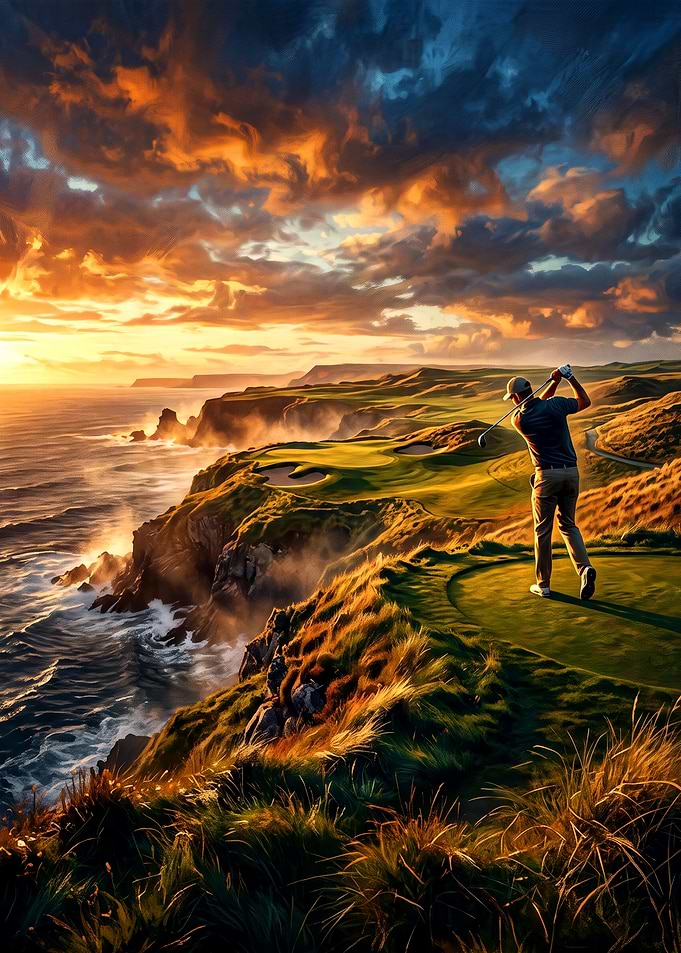 Golfer on a Dramatic Coastal Cliff