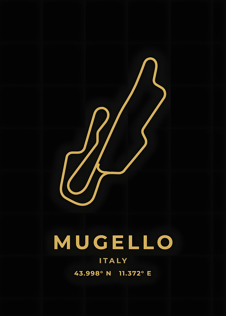 Mugello Race Track Black Gold Circuit Poster