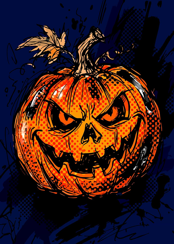 Grinning Jack-o'-lantern Pop Art Illustration
