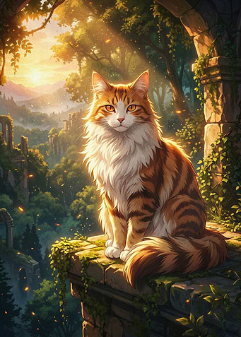 Sunset Cat Fantasy Landscape Art
