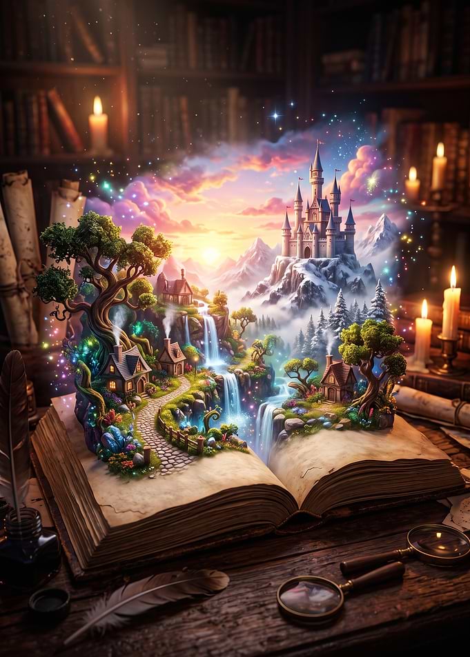 Magical Fantasy World Emerging From Book