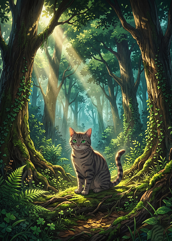 Tabby Cat Forest Fantasy Poster