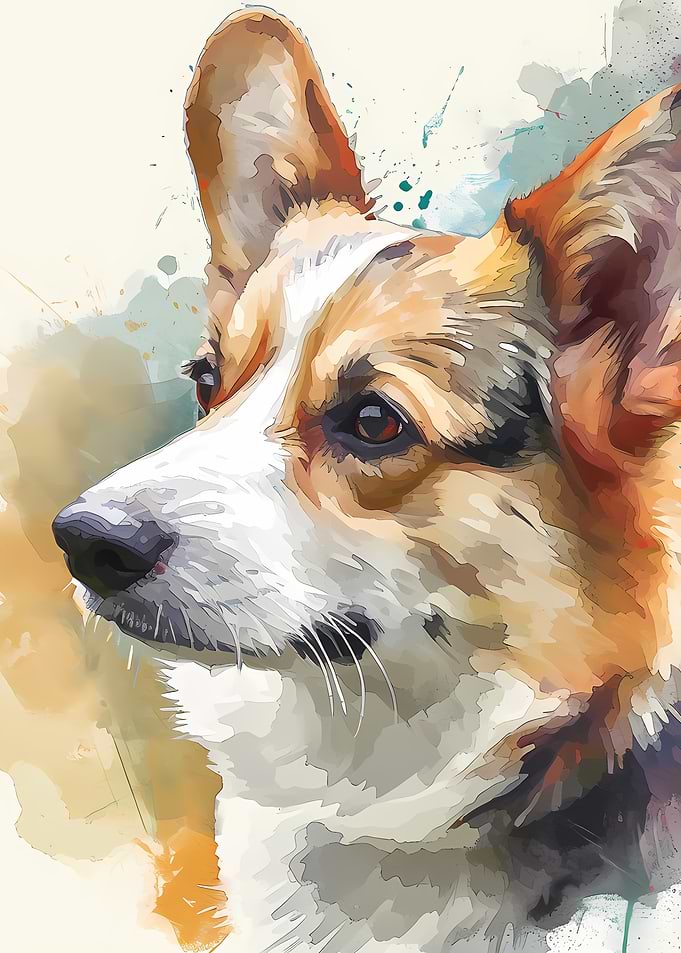 Watercolor Portrait of a Corgi