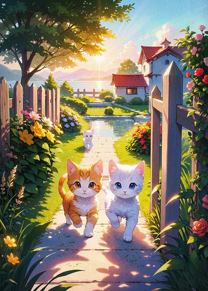 Kittens Garden Cute Fantasy Art