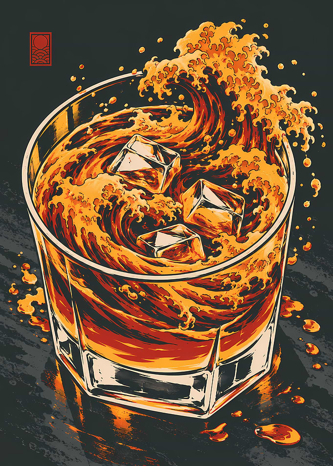 Great Wave Whiskey Glass Illustration