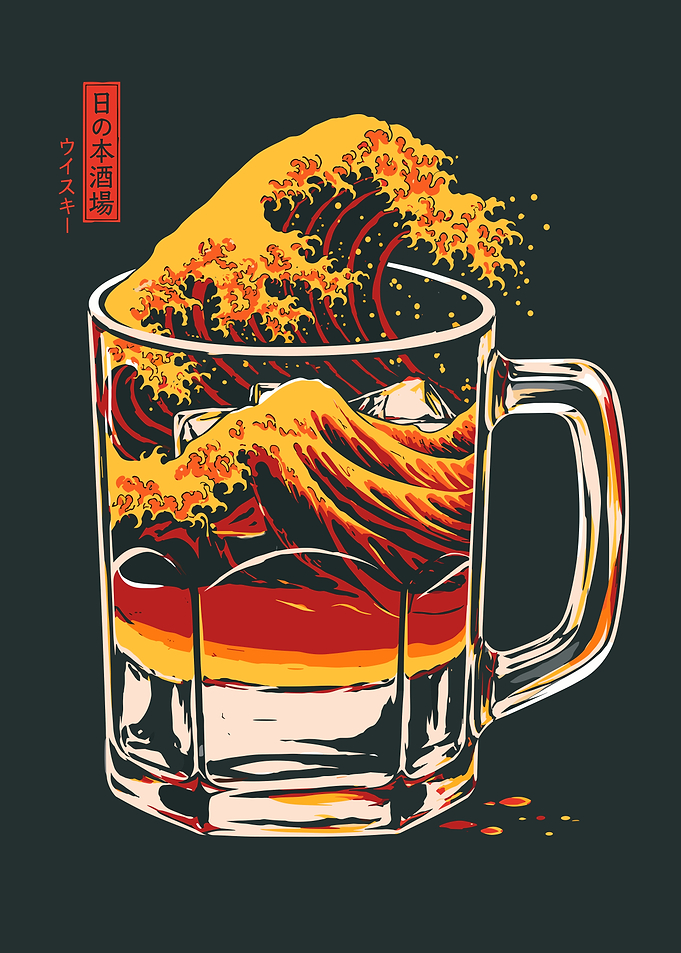 Great Wave Whiskey Glass Illustration