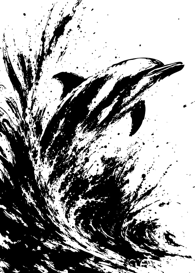 Black and White Dolphin Splash Art