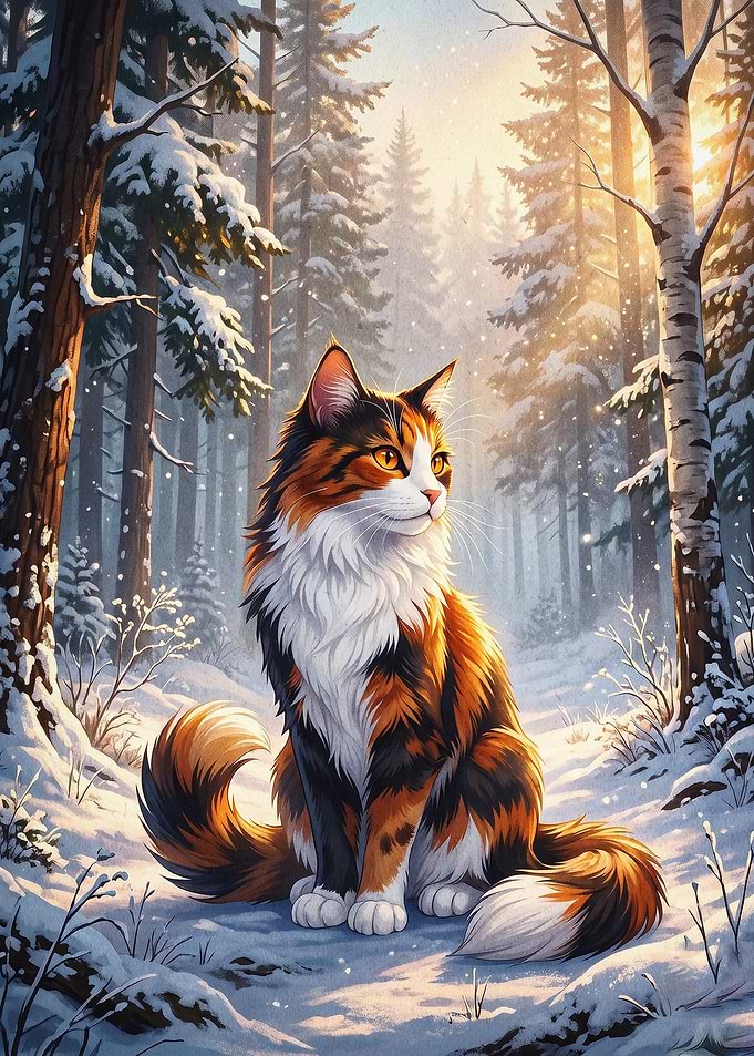 Winter Cat Forest Snow Poster