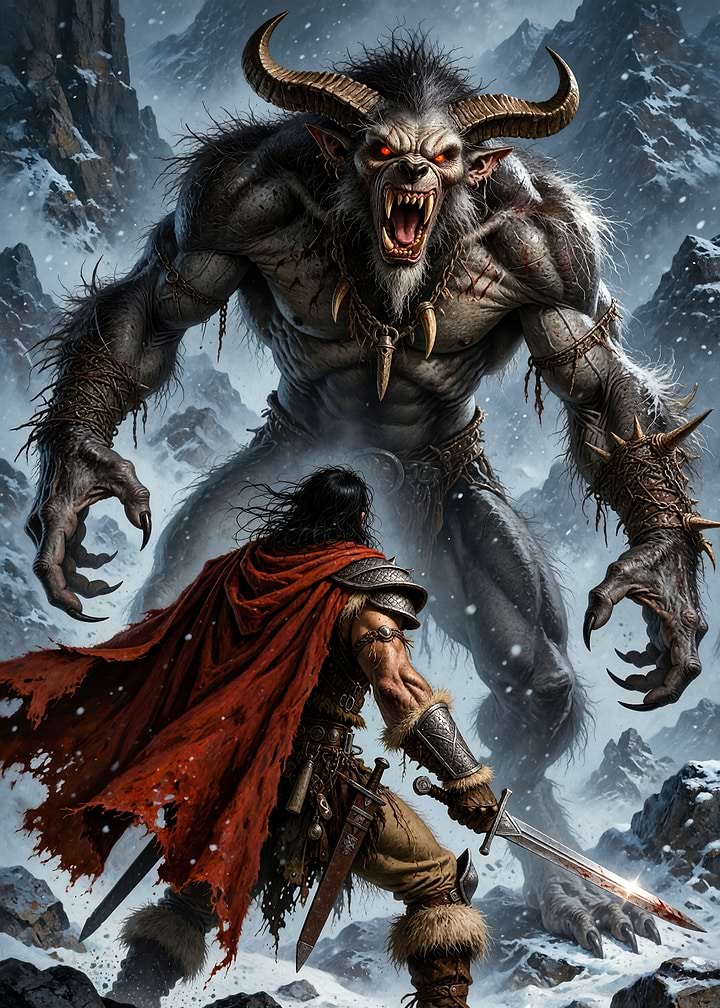 Warrior Facing a Horned Beast