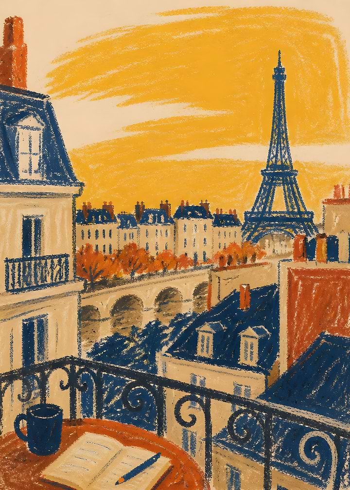 Parisian Balcony View with Eiffel Tower