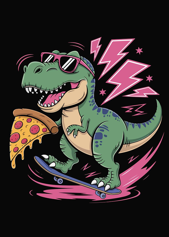 Cool T-Rex Skater Eating Pizza