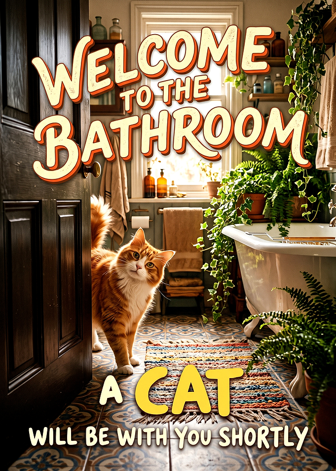Welcome to the Bathroom Cat Sign