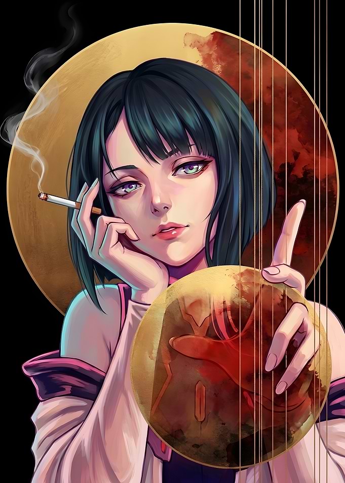 Geisha Smoking Portrait