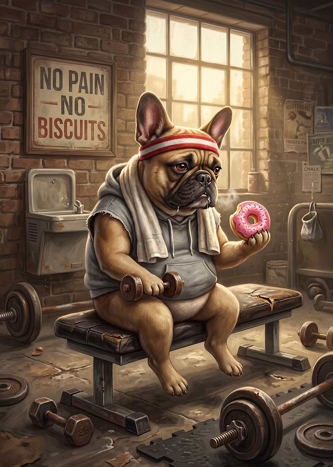 French Bulldog Working Out with Donut