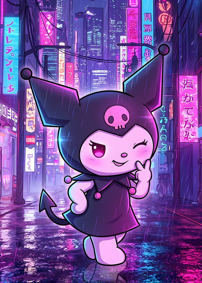 Kuromi in a Cyberpunk City