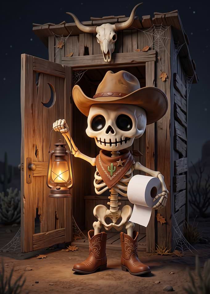Cowboy Skeleton with Toilet Paper