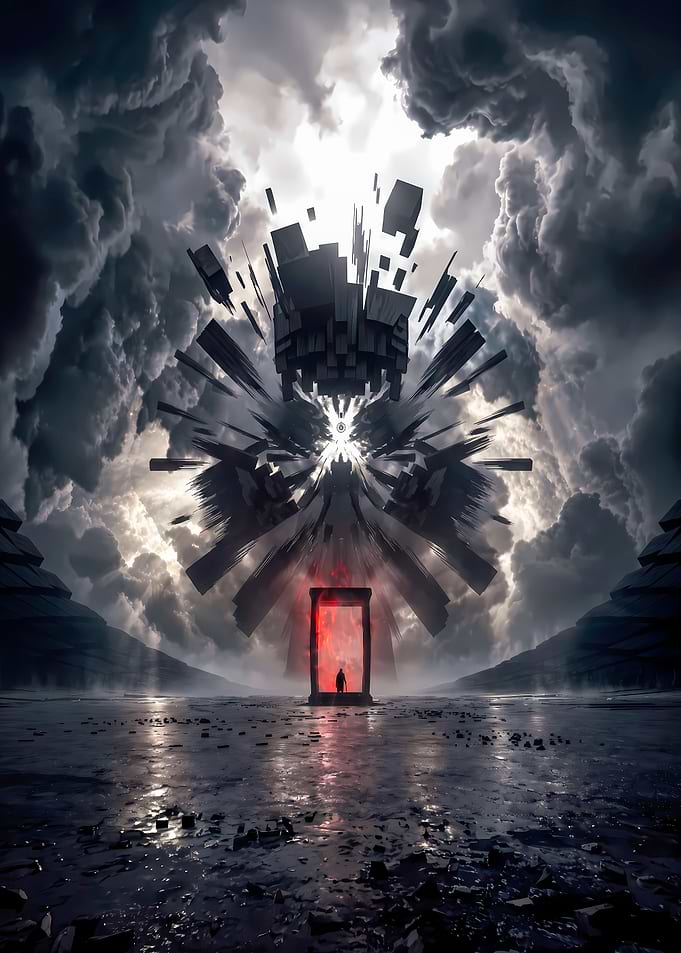 Surreal Portal in Dark Landscape