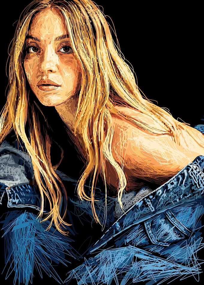 Sydney Sweeney Scribble Art Portrait