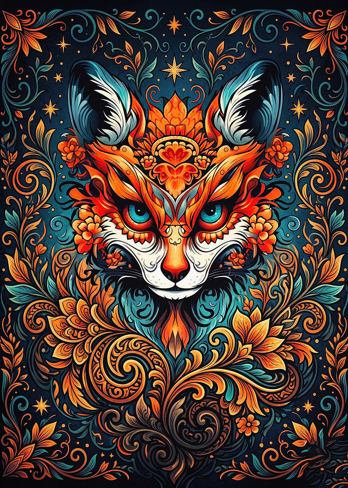 Fox Floral Mandala Art Poster